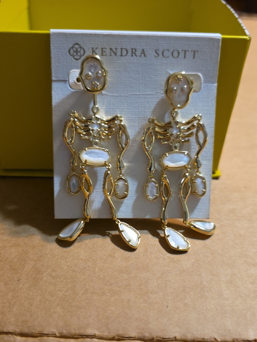 Kendra Scott Gold-tone Skeleton Drop Earrings with Mother Of Pearl Accents - Picture 1 of 5